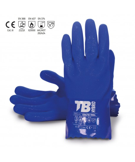 Guante azul de triple capa de PVC
