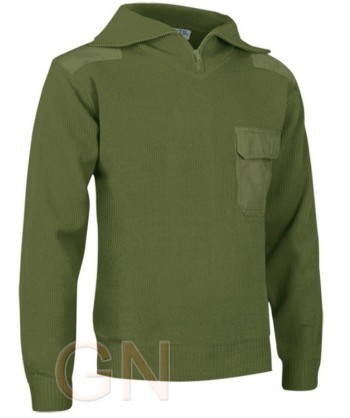 Jersey de  media cremallera con refuerzos en hombros y codos color verde militar