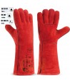 Guantes largos de serraje rojo para soldadura MIG (40 cm)