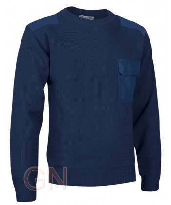 Jersey de cuello redondo con refuerzos en codos y hombros color azul marino