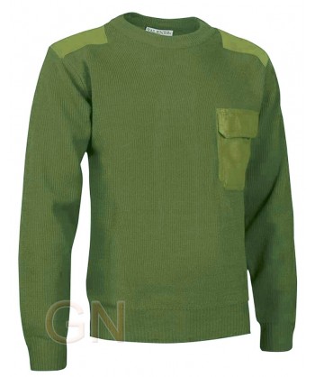 Jersey de cuello redondo con refuerzos en codos y hombros color verde militar