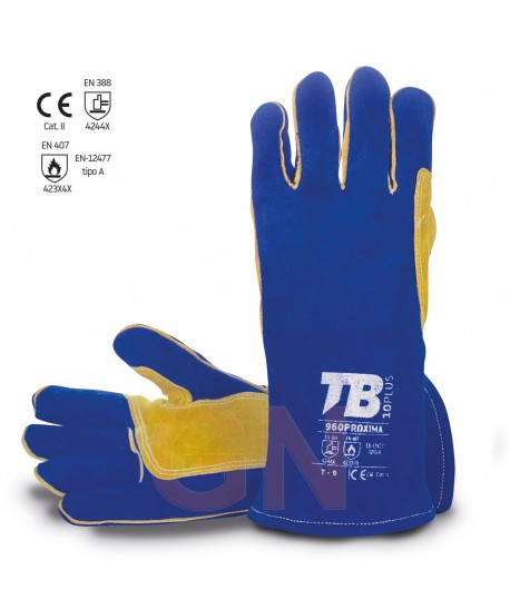 Guante con refuerzos de serraje cupón ara soldadura con hilo kevlar
