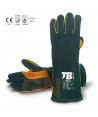 Guante con refuerzos de serraje verde para soldadura, con foro y con hilo kevlar
