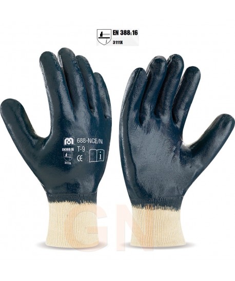 Guante de nitrilo azul con dorso cubierto y puño elástico