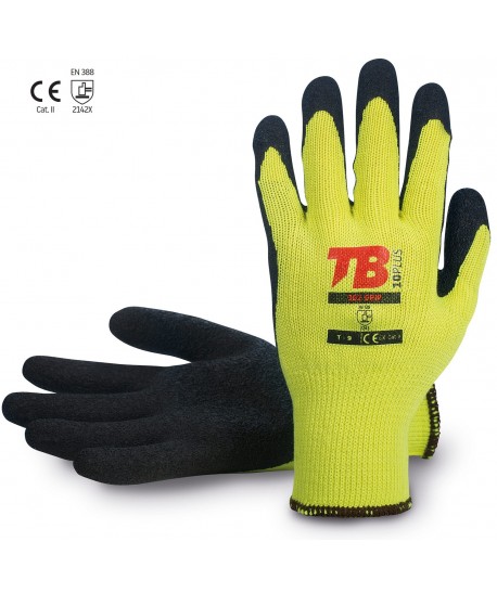 Guantes de látex rugoso con soporte de poliéster y puño elástico