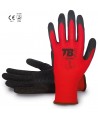 Guante fino de látex negro con soporte de poliéster rojo
