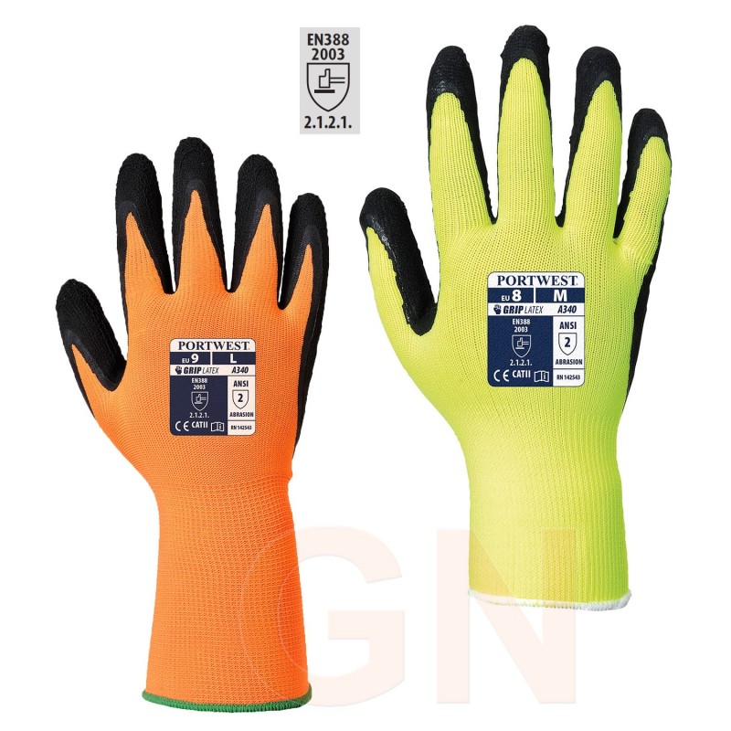 Guantes de látex rugoso con soporte de poliéster y puño elástico