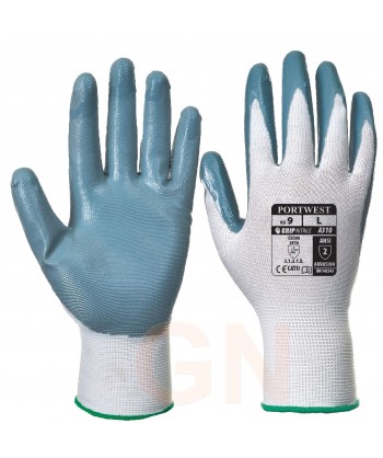 Guante fino de Pylon, poliéster mejorado y nitrilo color blanco/gris