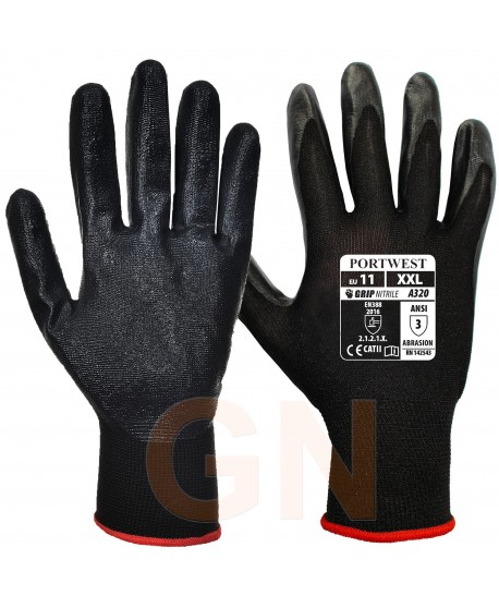 Guante fino de nylon, poliéster mejorado y nitrilo negro/negro