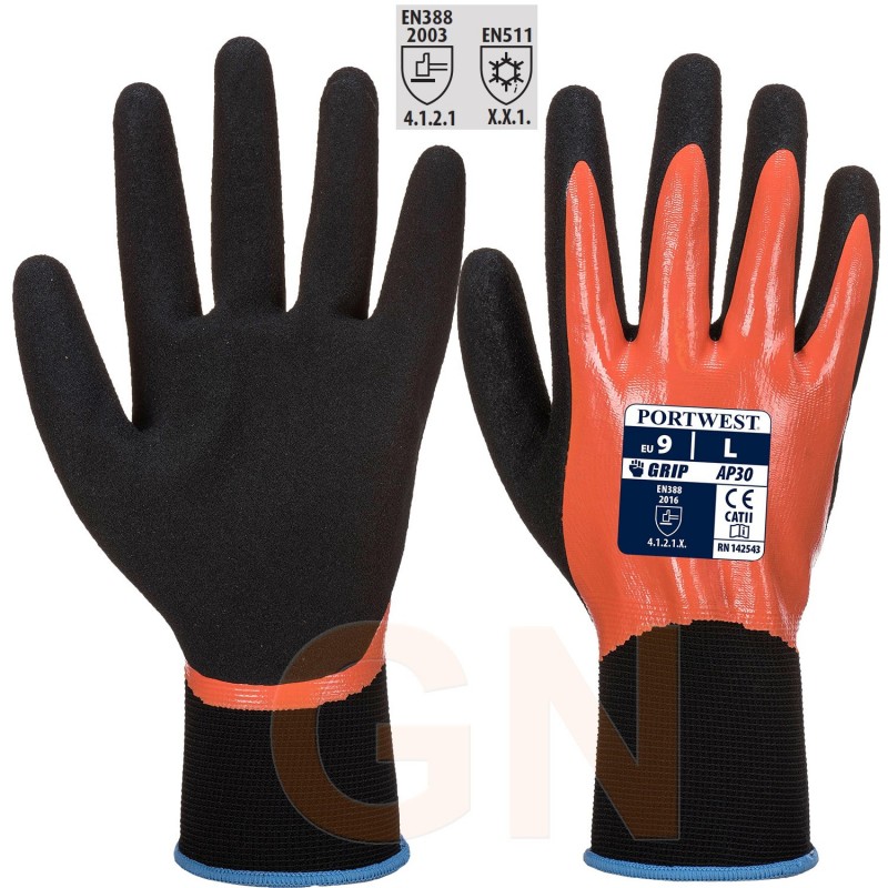 Guante grip impermeable de nylon/nitrilo