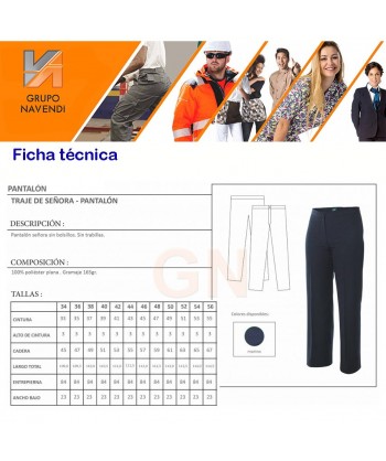Pantalón económico, sin bolsillos para traje de mujer