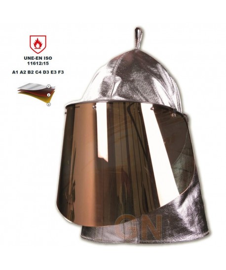 Cubrecasco con casco aluminizado con visor oro