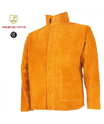 Chaqueta de serraje amarillo para soldadura profesional