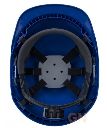 Casco protección azul con barbuquejo
