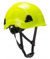 Casco dieléctrico para trabajos en altura con visera corta color amarillo alta visibilidad
