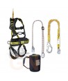 Kit de arnes con cinturón de posicionamiento, cuerda regulable y cinta elástica con mosquetón tipo gancho