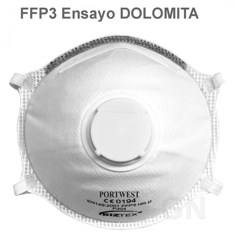 Mascarilla dolomita con válvula tipo FFP3 para polvos nocivos