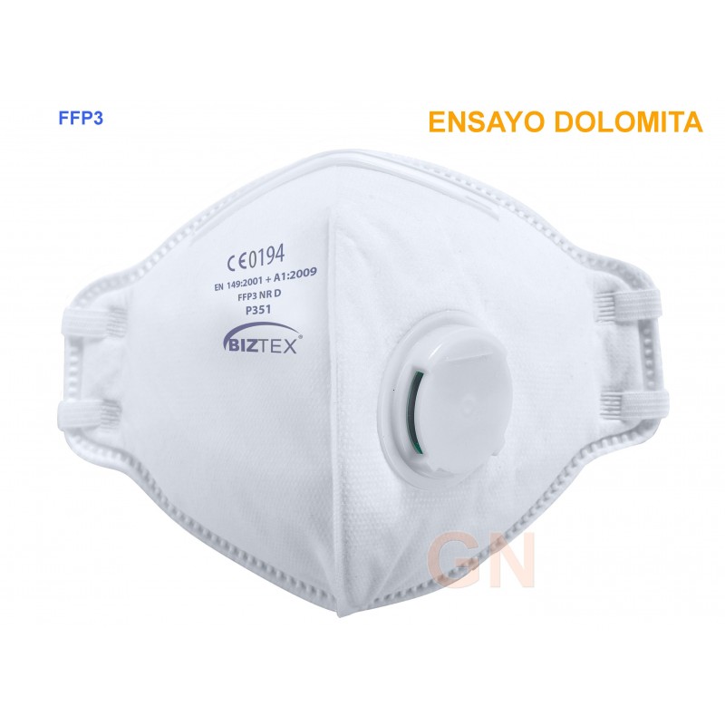 Mascarilla dolomita plegable y con válvula. Nivel de protección FFP3