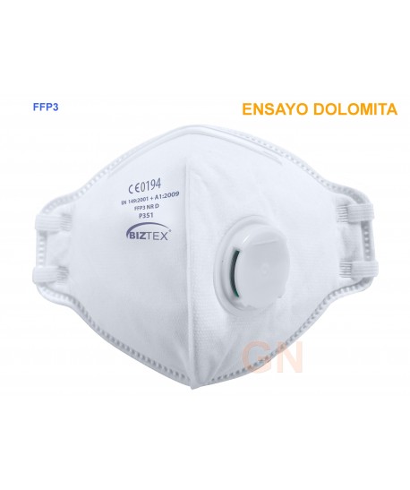 Mascarilla dolomita plegable y con válvula. Nivel de protección FFP3