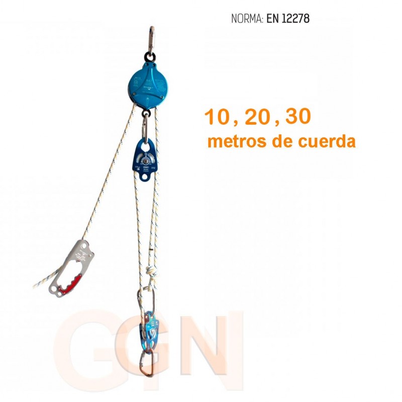 Dispositivo de poleas para evacuación y de rescate