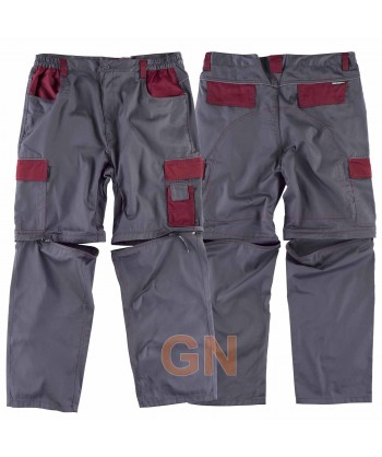 Pantalón desmontable con refuerzos y multibolsillos gris burdeos