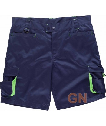 Pantalón bermuda multibolsillos con detalles en alta visibilidad marino/verde fluor