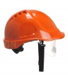 Casco dieléctrico de ABS con barboquejo de 4 puntos incluido y gafas integradas color naranja