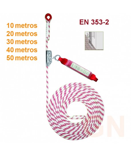 Línea de vida vertical en cuerda 10, 20, 30, 40, y 50 m, según modelo más bloqueador automático NO desmontable y absorbedor