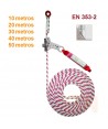 Línea de vida vertical en cuerda 10, 20, 30, 40, y 50 m, según modelo más bloqueador automático desmontable y absorbedor