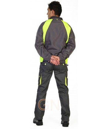 Pantalón multibolsillos con refuerzos gris y amarillo flúor