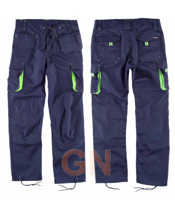 Pantalón multibolsillos con refuerzos azul marino y verde flúor