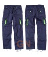 Pantalón multibolsillos con refuerzos azul marino y verde flúor