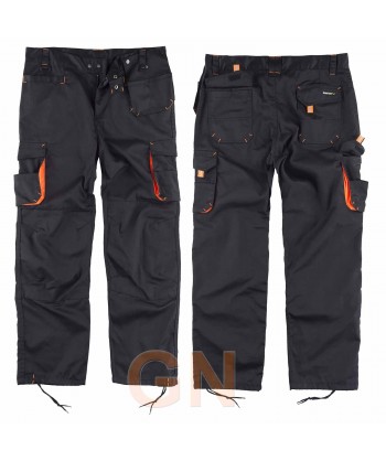 Pantalón multibolsillos con refuerzos negro y naranja flúor