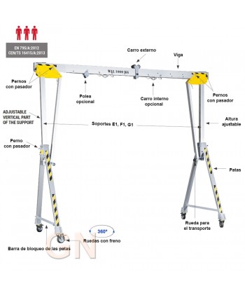 Pórtico portátil de aluminio modular para cargas pesadas de hasta 2.000 kg o tres usuarios simultáneamente