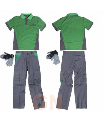 Conjunto para el verano de pantalón, polo y guantes gris verde