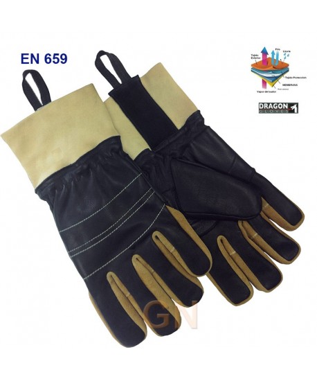 Guante largo de bombero en piel con membrana impermeable y transpirable