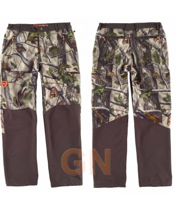 Pantalón sport combinado con tejido softshell transpirable y elástico camuflaje / marrón