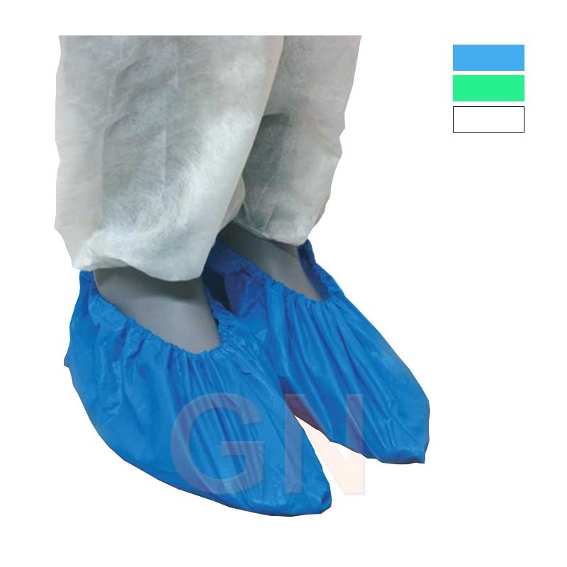 Cubre zapatos desechables de polietileno color azul, verde y blanco