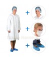 Kit de visitas de polipropileno con bata, gorro, mascarilla y calzas