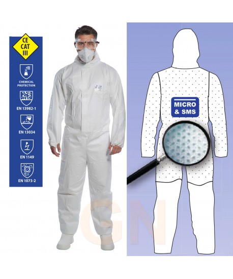 Buzo biztex microcool antiestático, desechable altamente transpirable -Tipo 5 y 6-