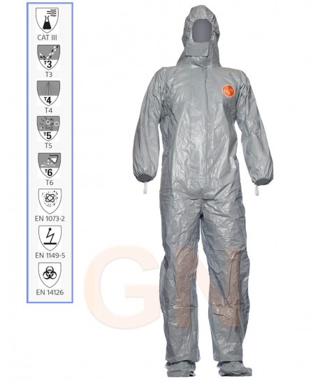Buzo desechable Tychem 6000 F gris con calcetines -Tipo 3B, 4B, 5, 6-