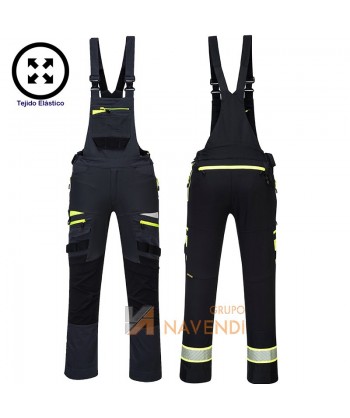 Peto bicolor bielástico multibolsillos de moderno diseño color negro/amarillo