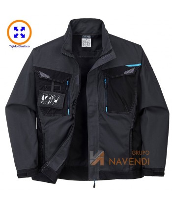 Chaqueta bicolor, acolchada multielástica con refuerzos color negra