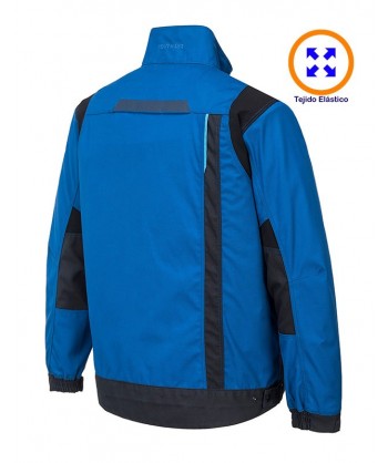Chaqueta bicolor, acolchada multielástica con refuerzos color azul