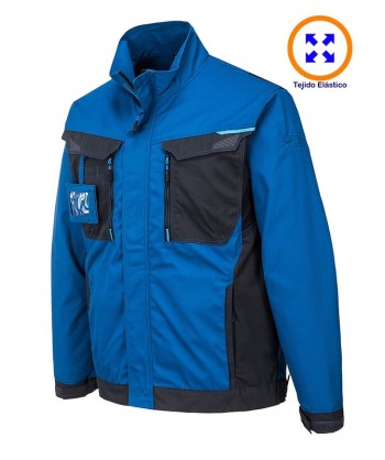 Chaqueta bicolor, acolchada multielástica con refuerzos color azul