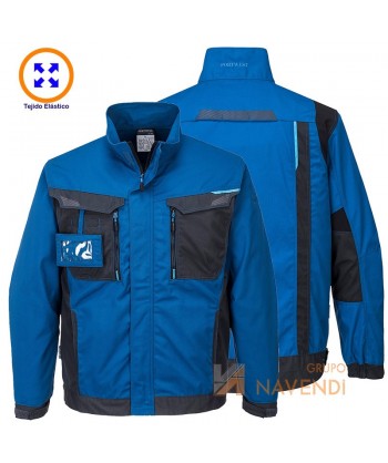 Chaqueta bicolor, acolchada multielástica con refuerzos color azul