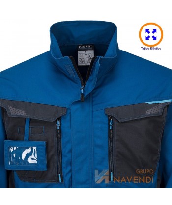 Chaqueta bicolor, acolchada multielástica con refuerzos color azul