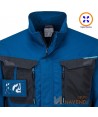 Chaqueta bicolor, acolchada multielástica con refuerzos color azul