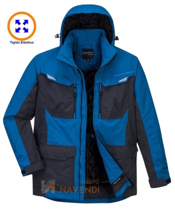 Parka bicolor, impermeable, multielástica con capucha