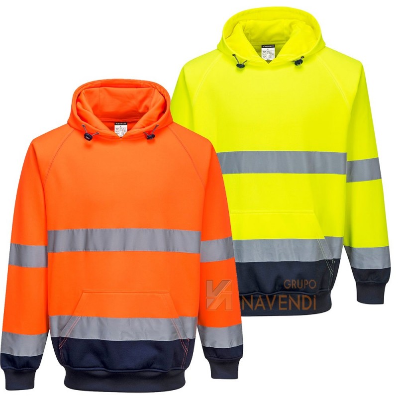 Sudadera con capucha bicolor en alta visibilidad. Portwest B316